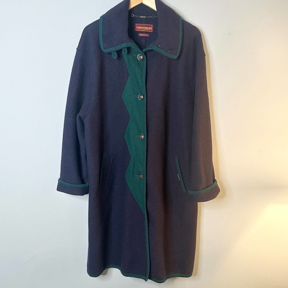 Vintage Geiger women's boiled wool button front overcoat Chest 44" Navy/Green